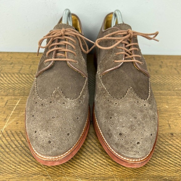 Mercanti Fiorentini Shoes Mens 8.5 Brown Suede Leather Wing Tip Oxford Relax - Picture 5 of 13